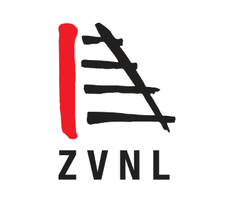 Abbildung des Logos des Zweckverbandes für den Nahverkehrsraum Leipzig (ZVNL). Ein vertikaler roter Strich einem dialgonalen schwarzen strich entgegengesetzt. Vier kurze schwarze Querfstriche symbolisieren ein Gleisbett. Darunter stehen die Großbuchstaben ZVNL