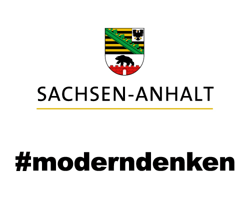Logo des Landes Sachsen-Anhalt mit Wappen und Zusatz #moderndenken